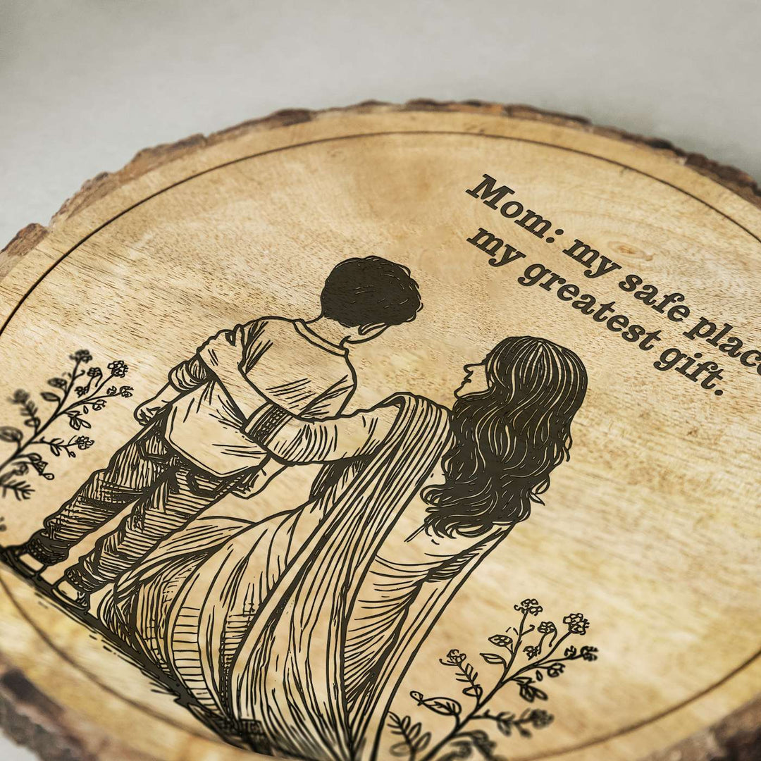 Personalized Hand Carved Engraved Mom And Son Theme Wooden Decorative Plaque