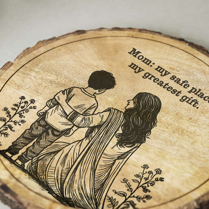 Personalized Hand Carved Engraved Mom And Son Theme Wooden Decorative Plaque