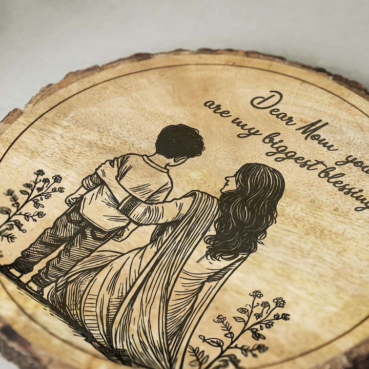 Personalized Hand Carved Engraved Mom And Son Theme Wooden Decorative Plaque