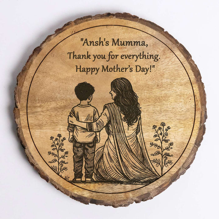Personalized Hand Carved Engraved Mom And Son Theme Wooden Decorative Plaque
