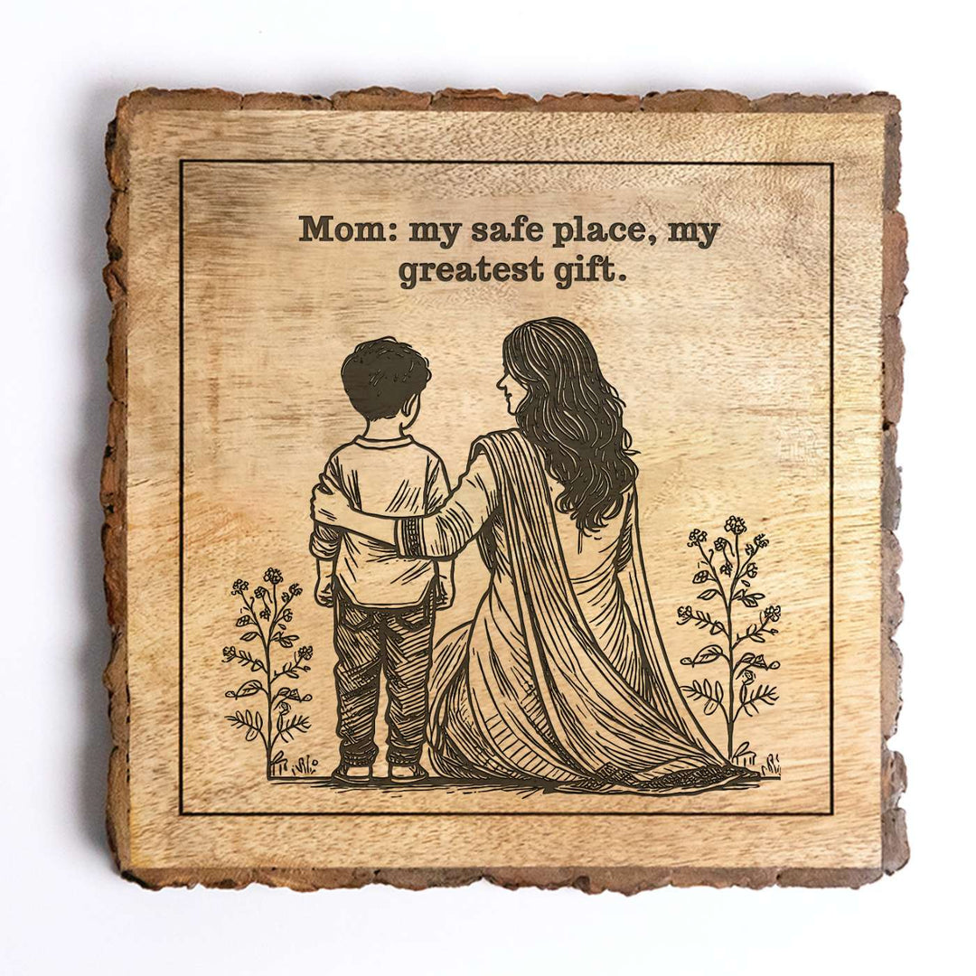 Personalized Hand Carved Engraved Mom And Son Theme Wooden Decorative Plaque