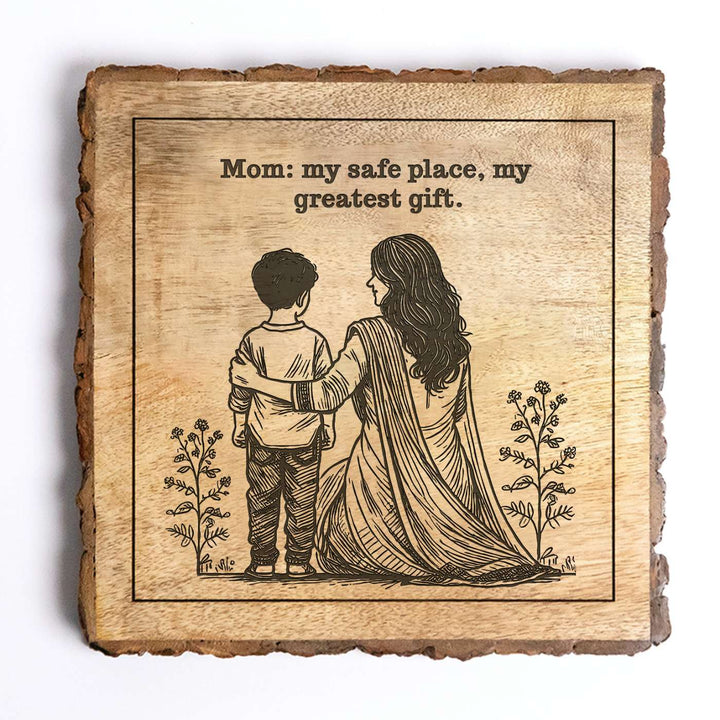 Personalized Hand Carved Engraved Mom And Son Theme Wooden Decorative Plaque