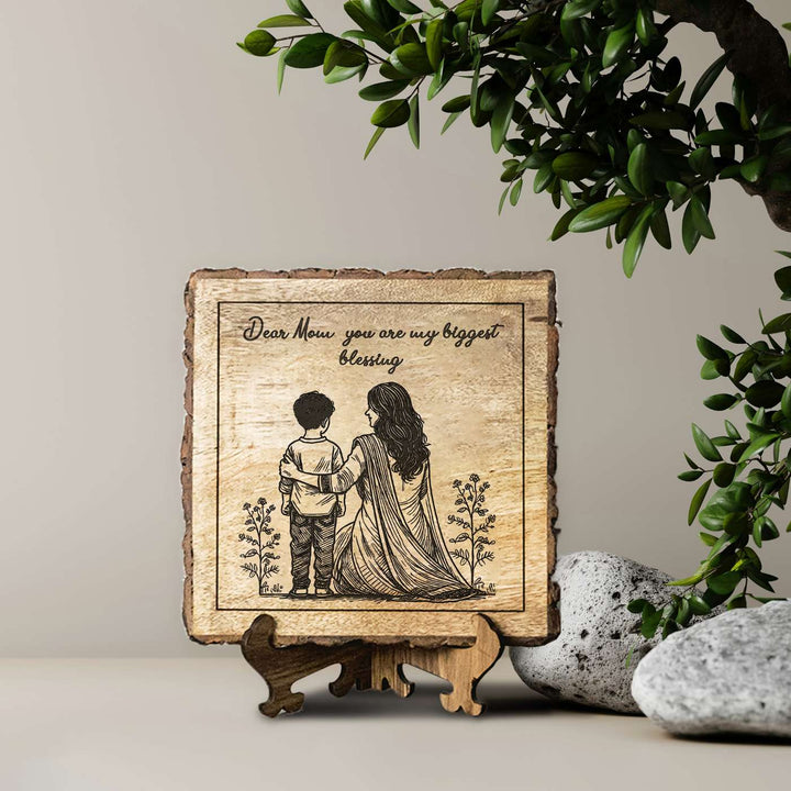 Personalized Hand Carved Engraved Mom And Son Theme Wooden Decorative Plaque