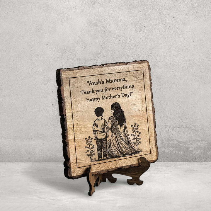 Personalized Hand Carved Engraved Mom And Son Theme Wooden Decorative Plaque