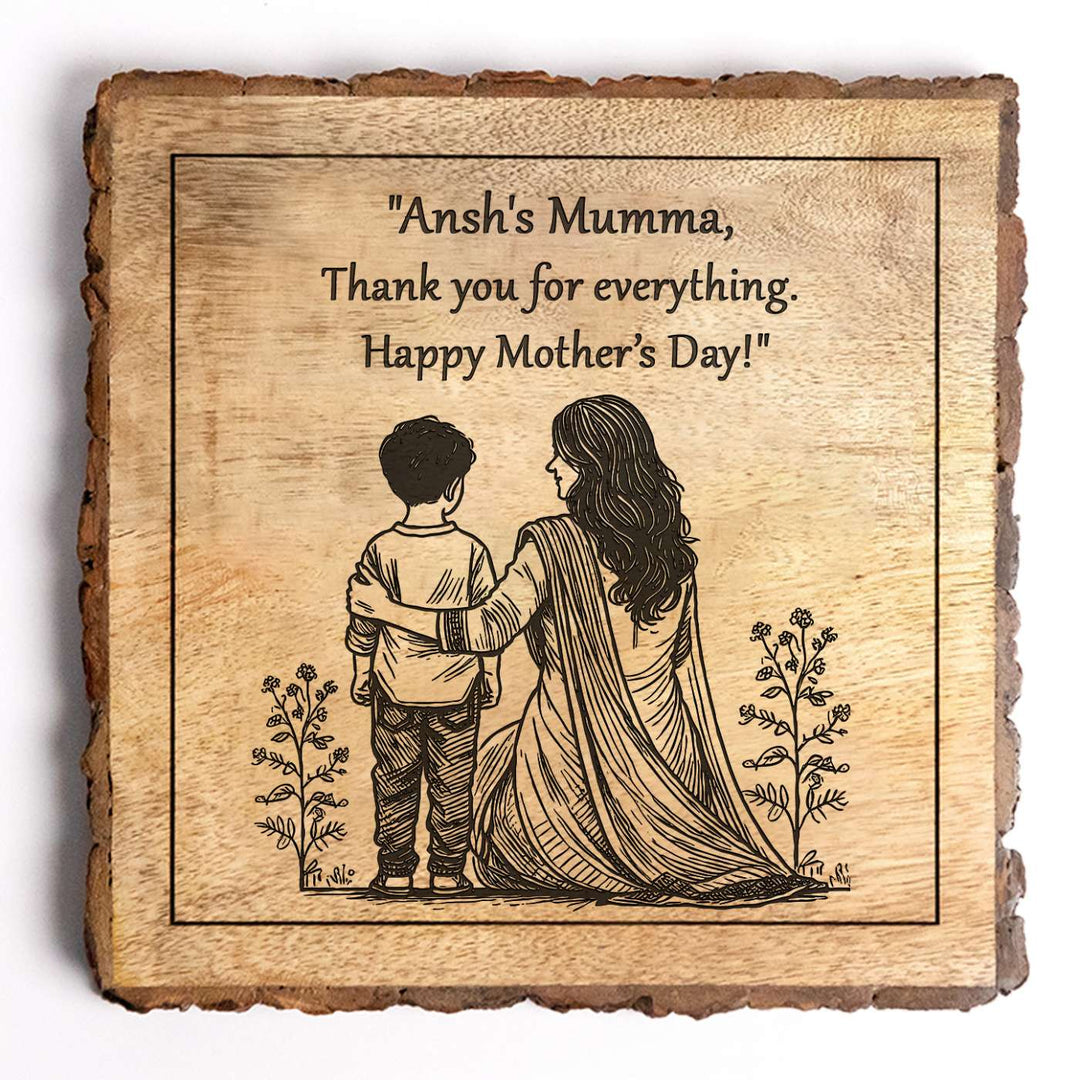 Personalized Hand Carved Engraved Mom And Son Theme Wooden Decorative Plaque