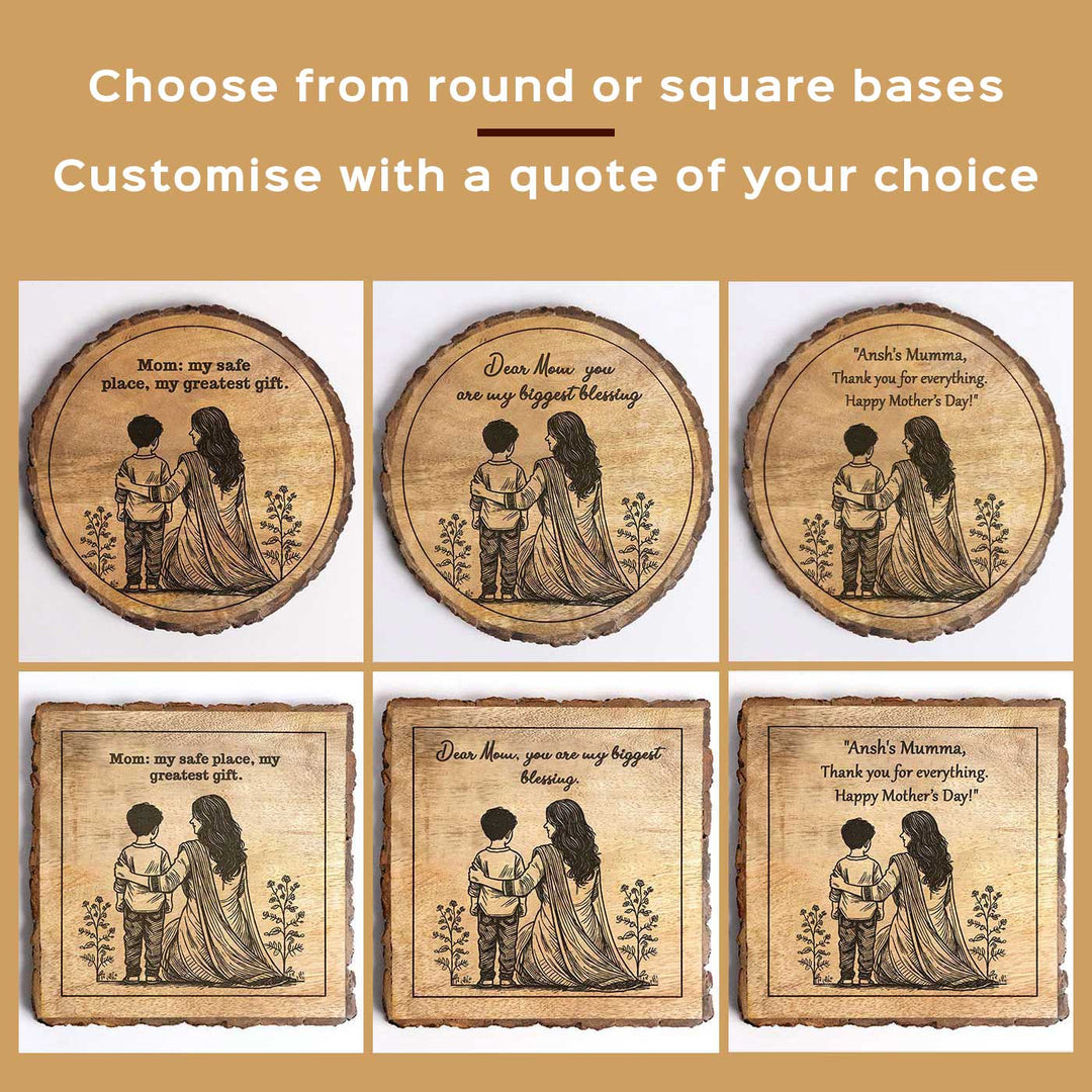 Personalized Hand Carved Engraved Mom And Son Theme Wooden Decorative Plaque