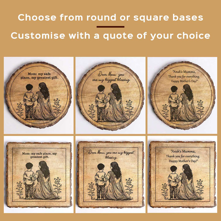 Personalized Hand Carved Engraved Mom And Son Theme Wooden Decorative Plaque