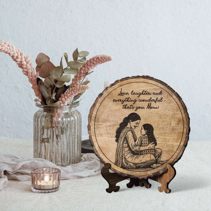 Personalized Hand Carved Engraved Mom And Daughter Theme Wooden Decorative Plaque