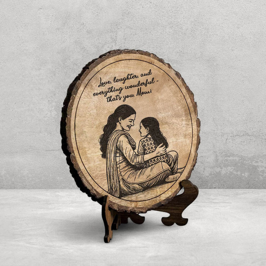 Personalized Hand Carved Engraved Mom And Daughter Theme Wooden Decorative Plaque