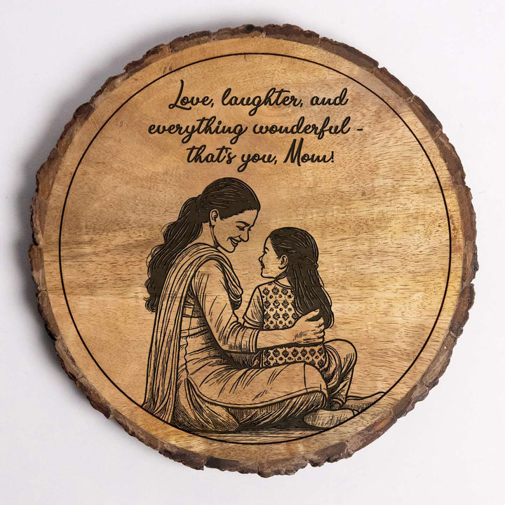 Personalized Hand Carved Engraved Mom And Daughter Theme Wooden Decorative Plaque