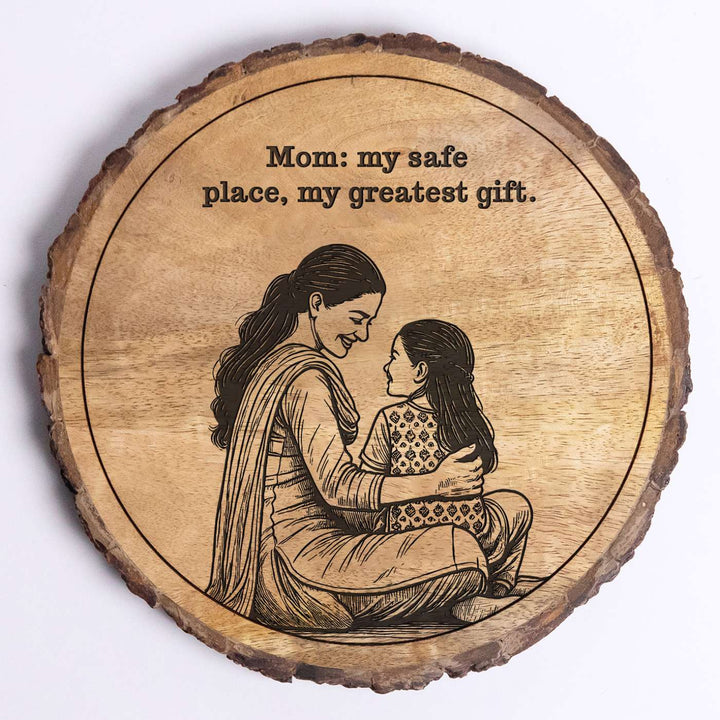 Personalized Hand Carved Engraved Mom And Daughter Theme Wooden Decorative Plaque
