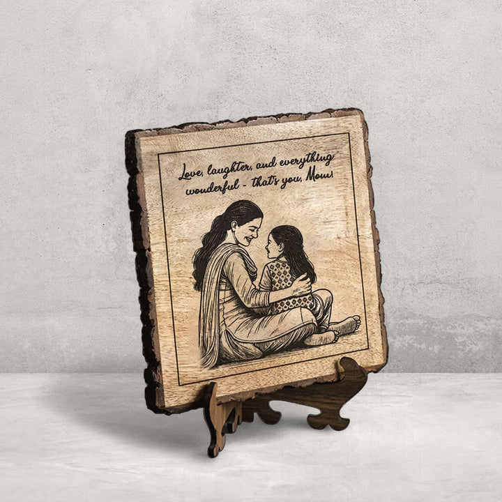 Personalized Hand Carved Engraved Mom And Daughter Theme Wooden Decorative Plaque