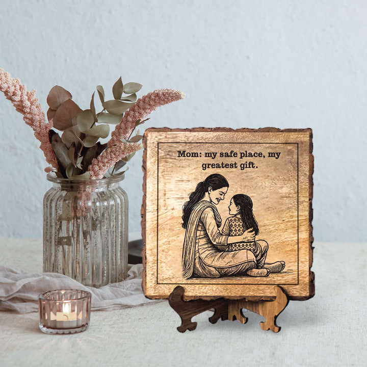 Personalized Hand Carved Engraved Mom And Daughter Theme Wooden Decorative Plaque