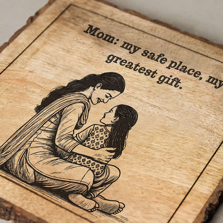 Personalized Hand Carved Engraved Mom And Daughter Theme Wooden Decorative Plaque