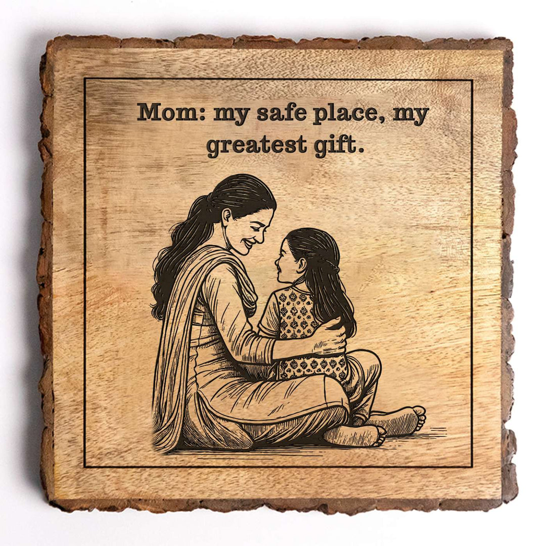 Personalized Hand Carved Engraved Mom And Daughter Theme Wooden Decorative Plaque