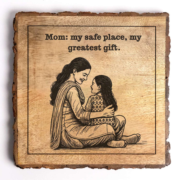 Personalized Hand Carved Engraved Mom And Daughter Theme Wooden Decorative Plaque