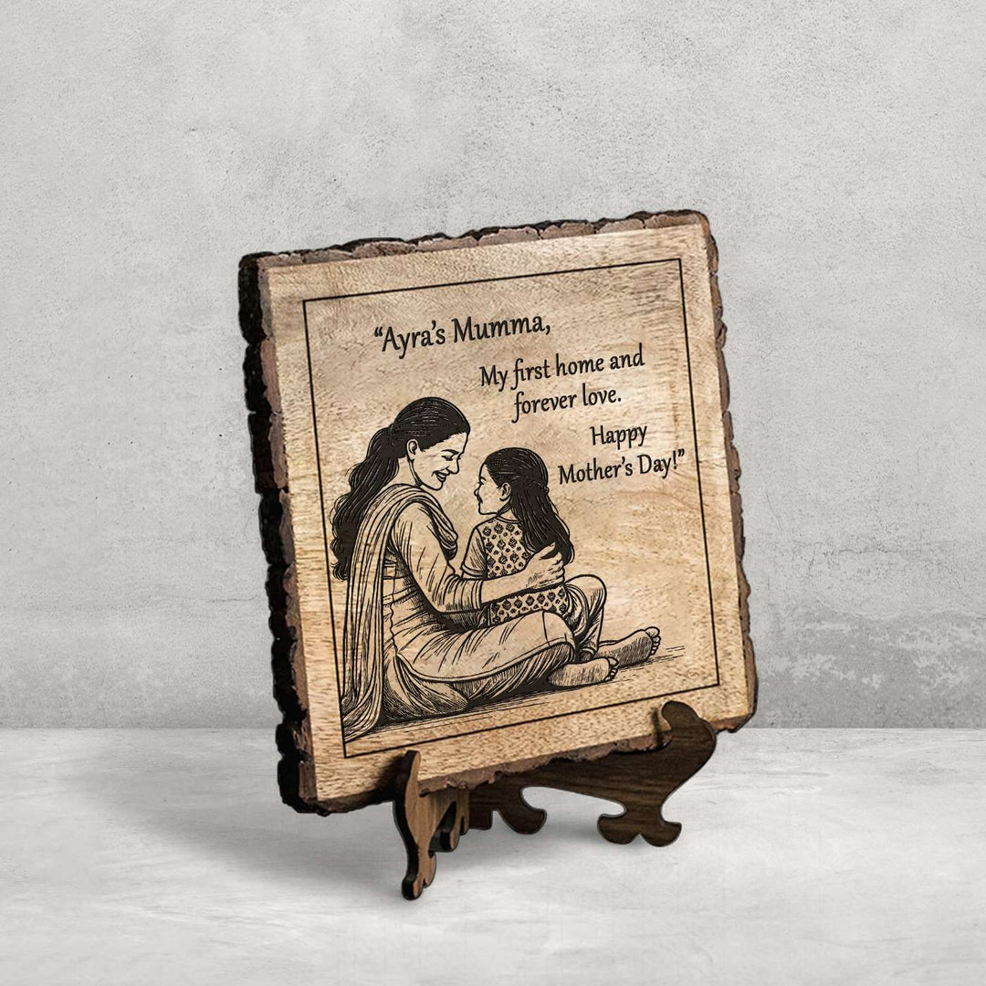Personalized Hand Carved Engraved Mom And Daughter Theme Wooden Decorative Plaque