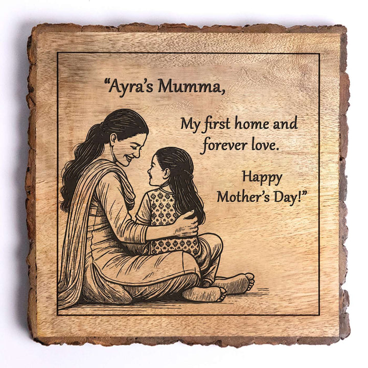 Personalized Hand Carved Engraved Mom And Daughter Theme Wooden Decorative Plaque