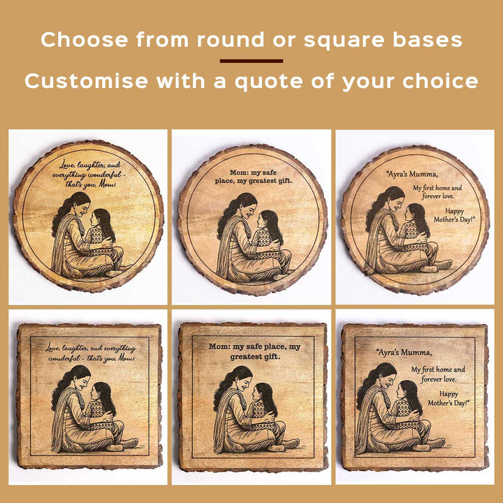 Personalized Hand Carved Engraved Mom And Daughter Theme Wooden Decorative Plaque