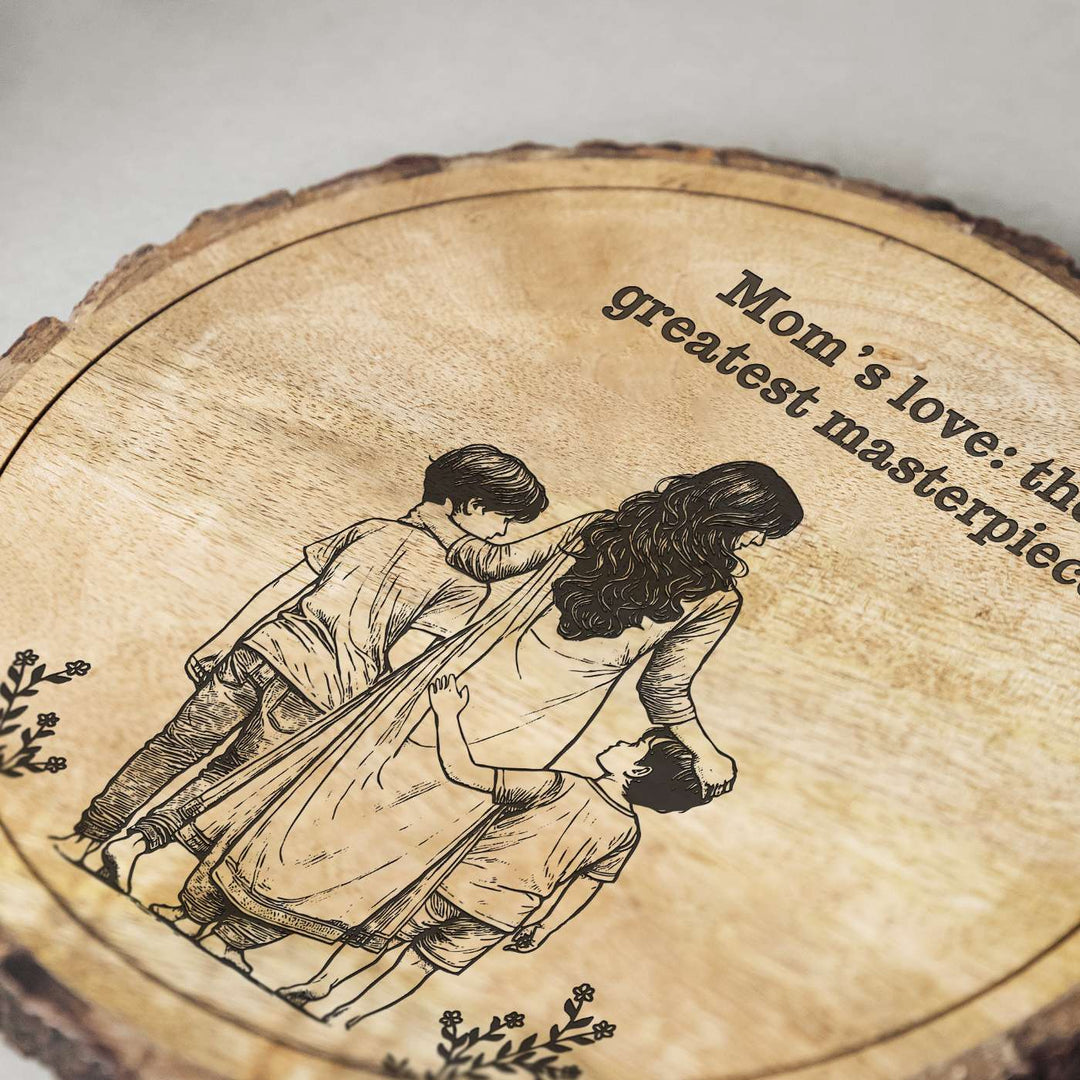 Personalized Hand Carved Engraved Mom And Sons Theme Wooden Decorative Plaque