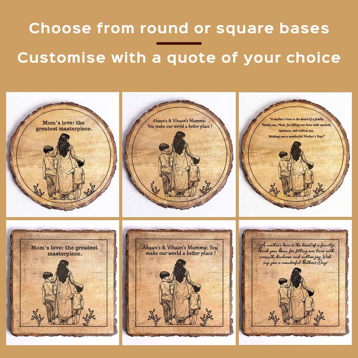Personalized Hand Carved Engraved Mom And Sons Theme Wooden Decorative Plaque