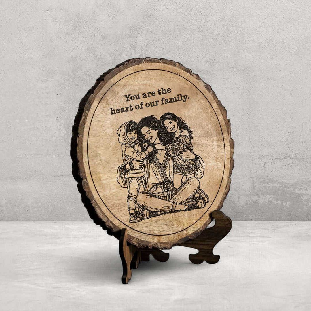 Personalized Hand Carved Engraved Mom And Children Hugging Wooden Decorative Plaque