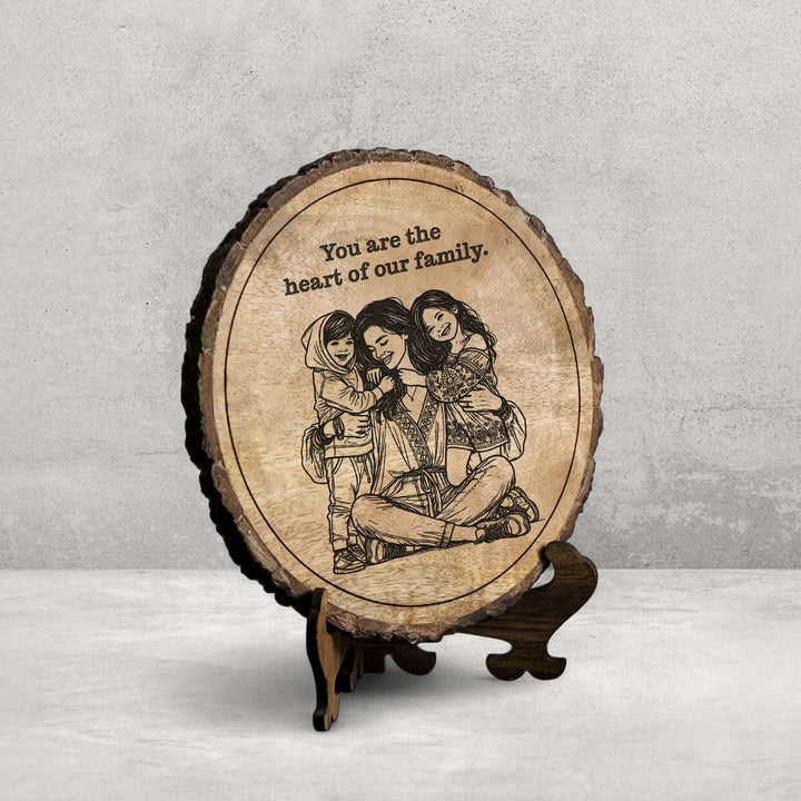 Personalized Hand Carved Engraved Mom And Children Hugging Wooden Decorative Plaque