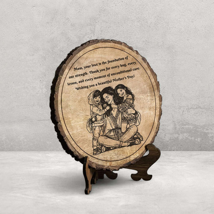 Personalized Hand Carved Engraved Mom And Children Hugging Wooden Decorative Plaque