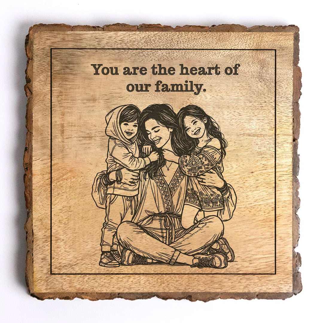Personalized Hand Carved Engraved Mom And Children Hugging Wooden Decorative Plaque