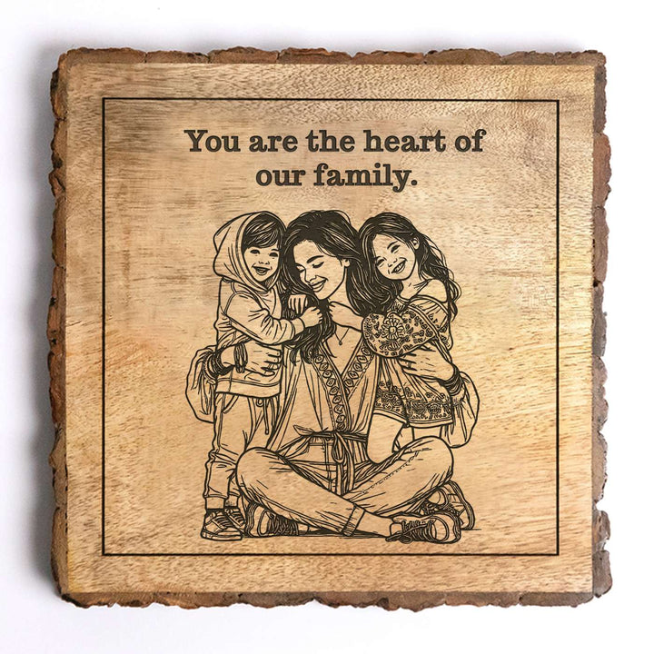 Personalized Hand Carved Engraved Mom And Children Hugging Wooden Decorative Plaque