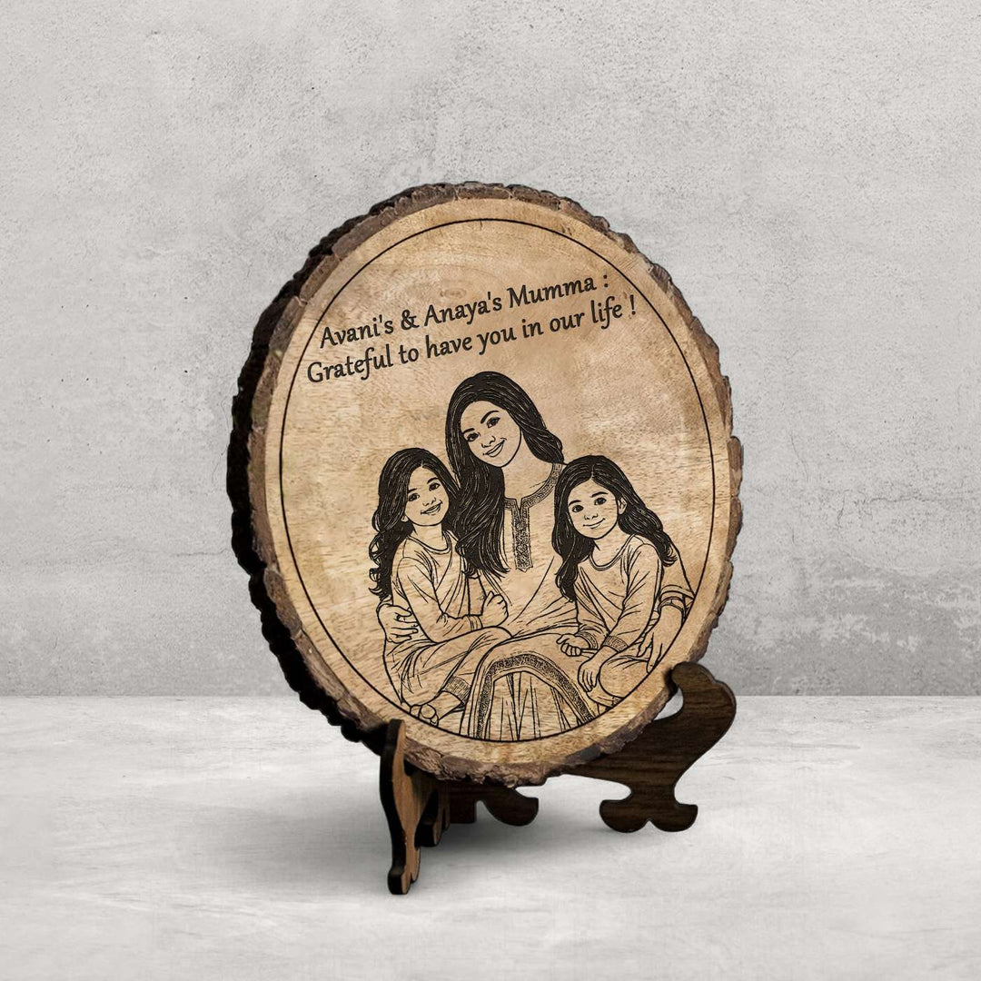 Personalized Hand Carved Engraved Mom And Daughter Theme Wooden Decorative Plaque