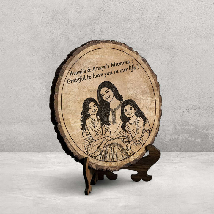 Personalized Hand Carved Engraved Mom And Daughter Theme Wooden Decorative Plaque