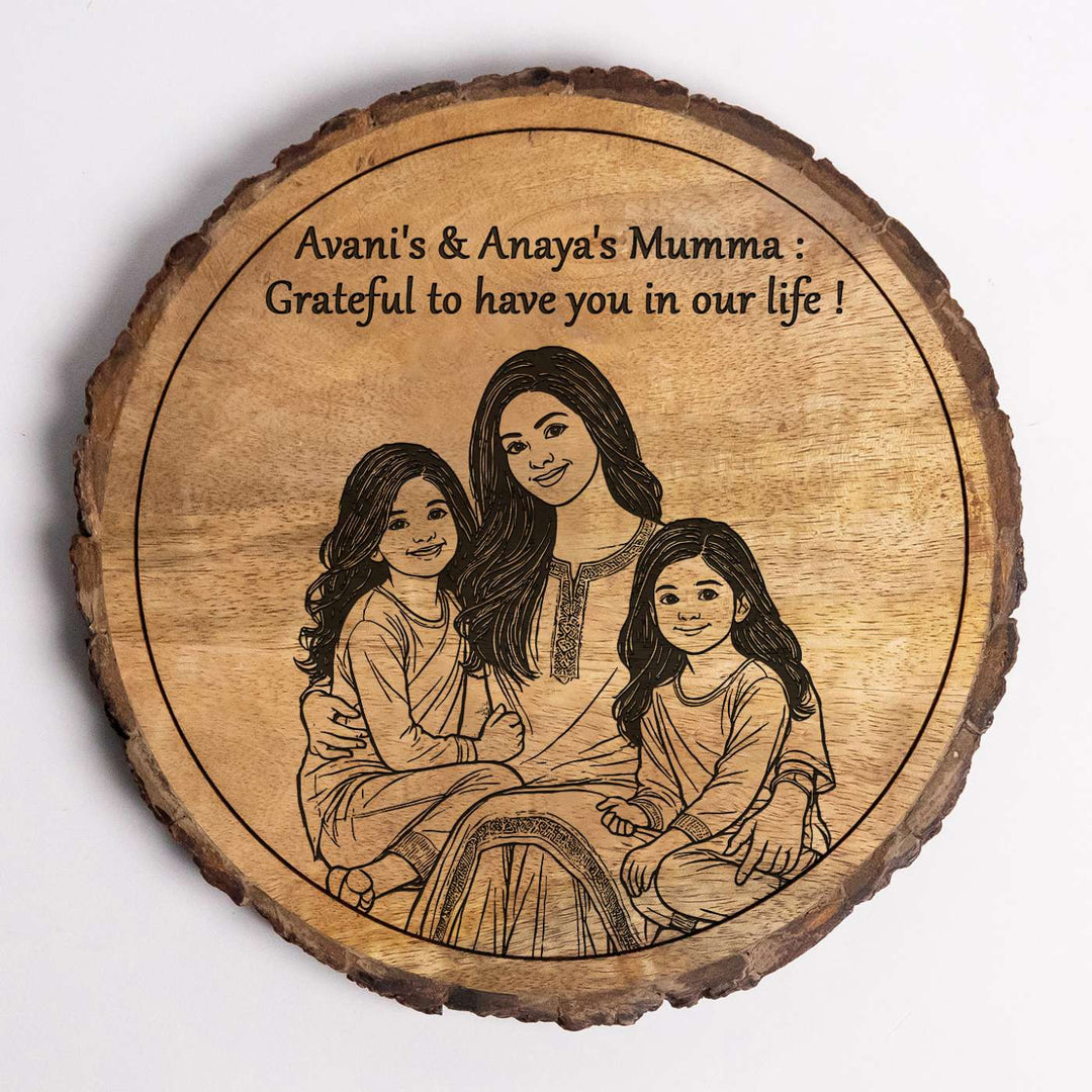 Personalized Hand Carved Engraved Mom And Daughter Theme Wooden Decorative Plaque