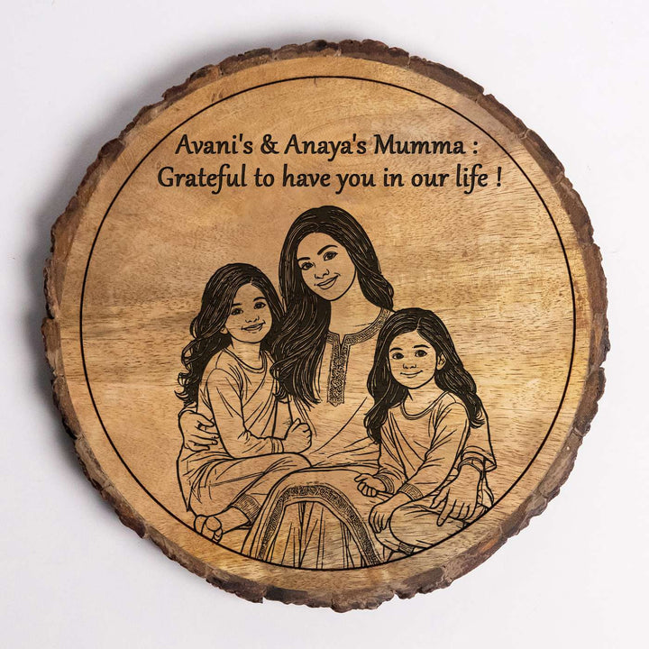 Personalized Hand Carved Engraved Mom And Daughter Theme Wooden Decorative Plaque