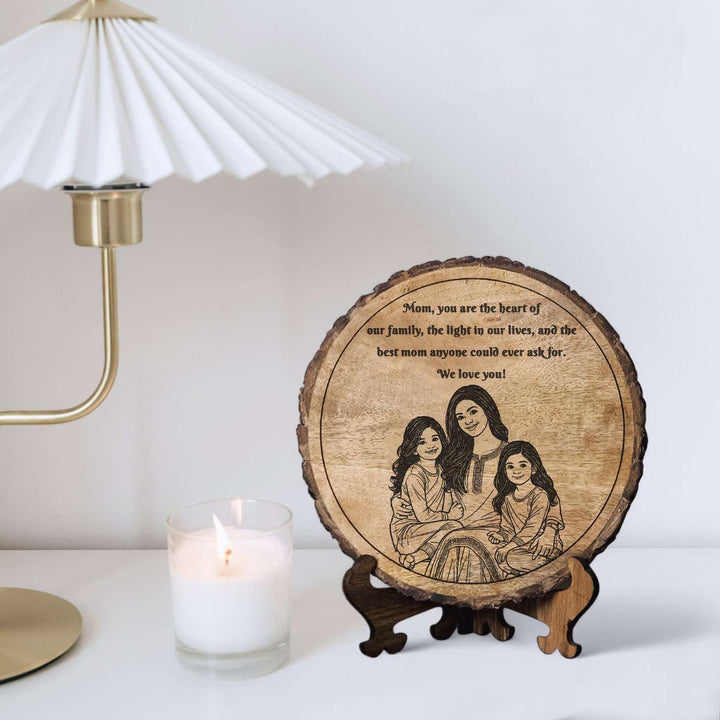 Personalized Hand Carved Engraved Mom And Daughter Theme Wooden Decorative Plaque