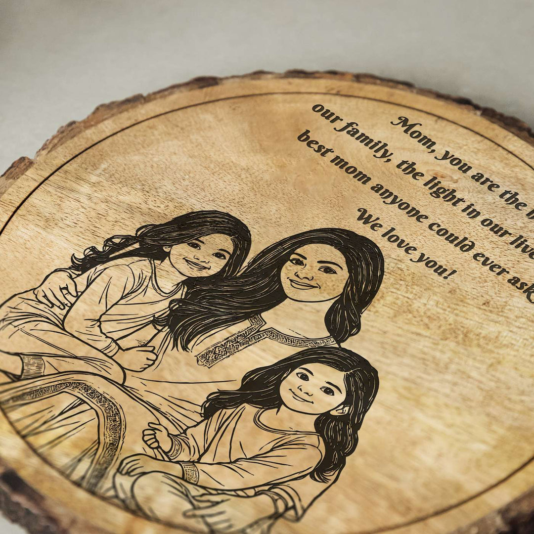 Personalized Hand Carved Engraved Mom And Daughter Theme Wooden Decorative Plaque