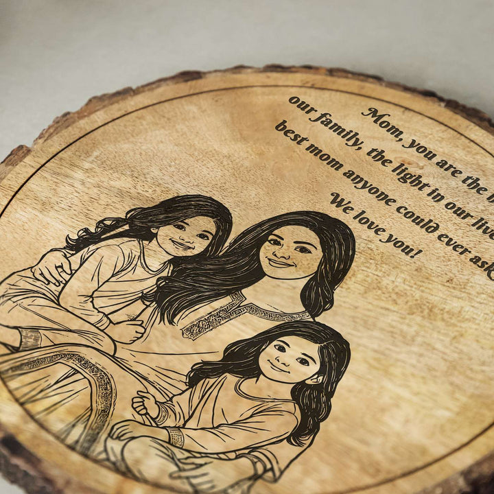 Personalized Hand Carved Engraved Mom And Daughter Theme Wooden Decorative Plaque