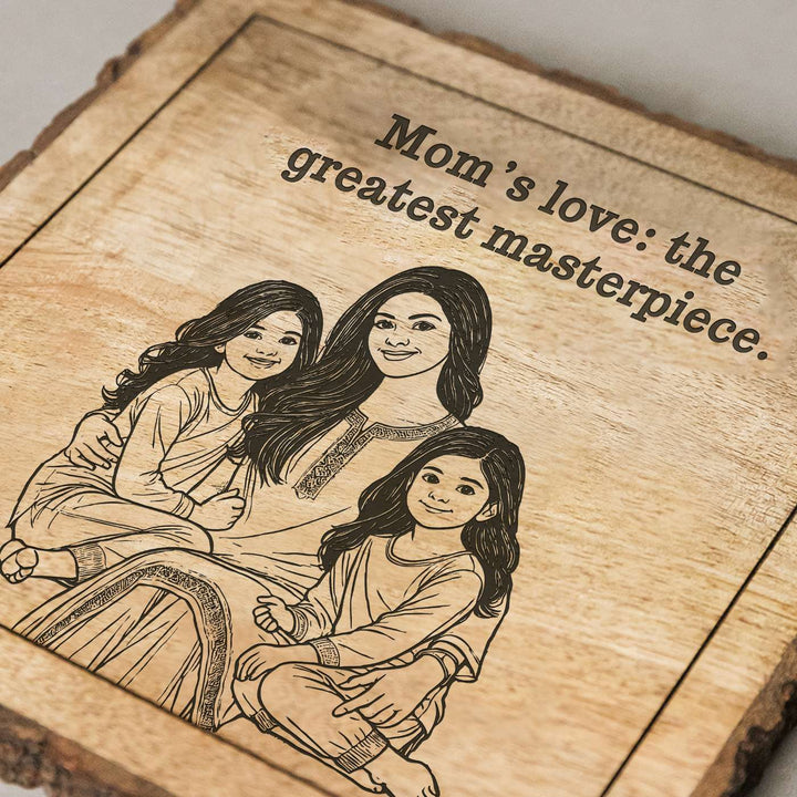 Personalized Hand Carved Engraved Mom And Daughter Theme Wooden Decorative Plaque