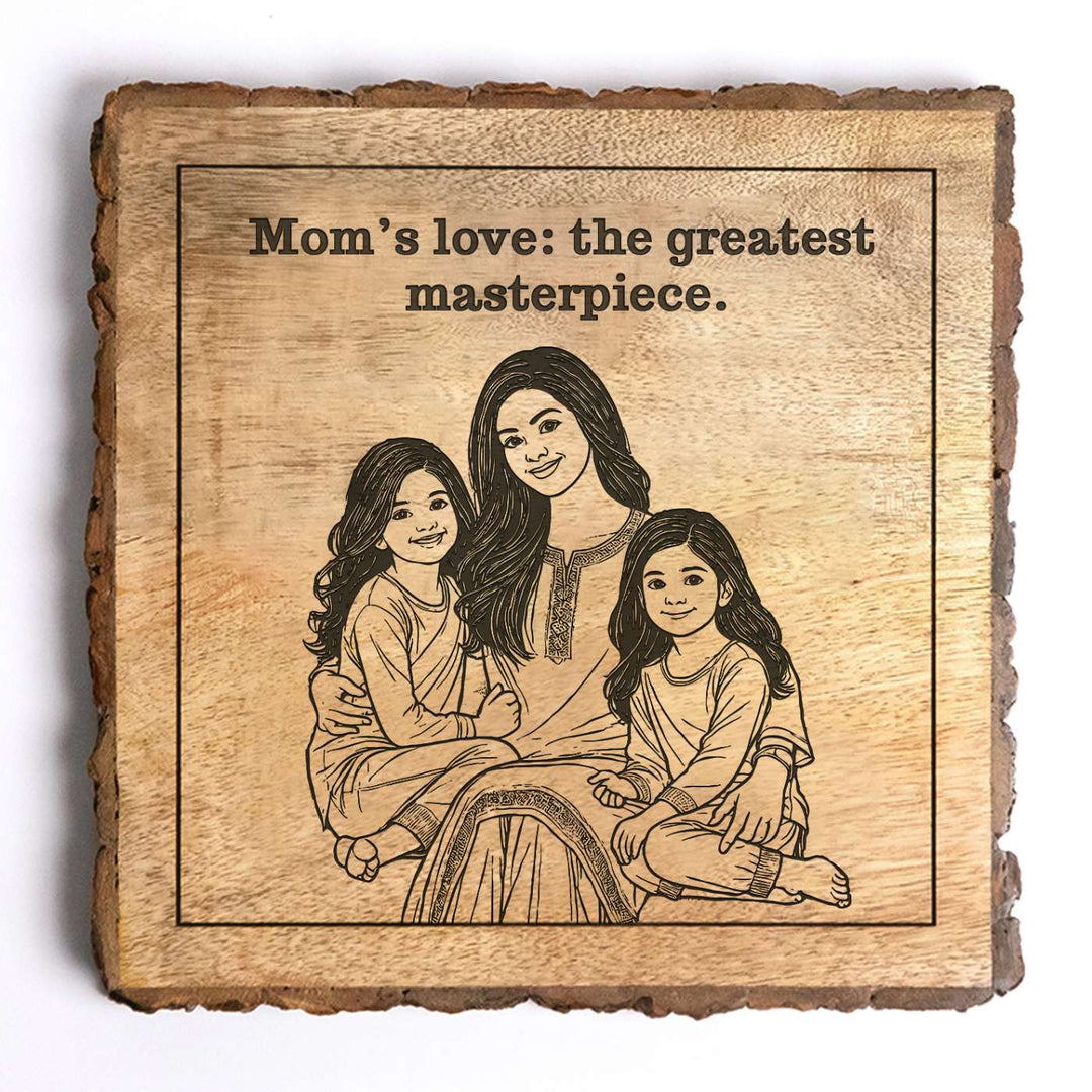 Personalized Hand Carved Engraved Mom And Daughter Theme Wooden Decorative Plaque