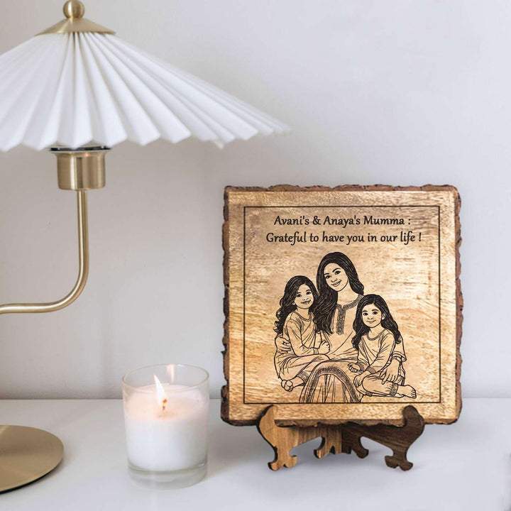 Personalized Hand Carved Engraved Mom And Daughter Theme Wooden Decorative Plaque