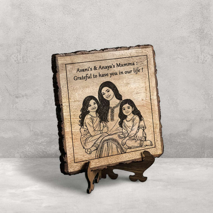 Personalized Hand Carved Engraved Mom And Daughter Theme Wooden Decorative Plaque