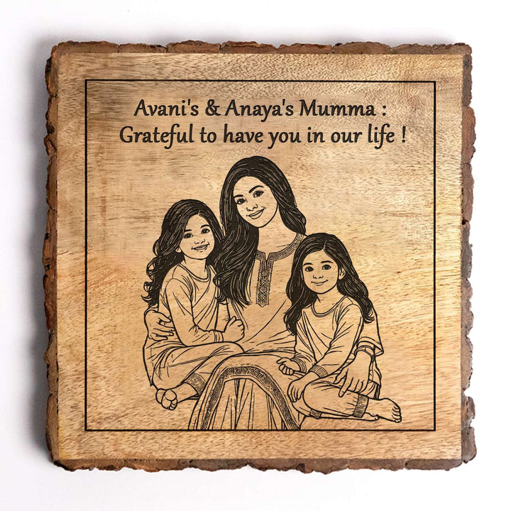 Personalized Hand Carved Engraved Mom And Daughter Theme Wooden Decorative Plaque