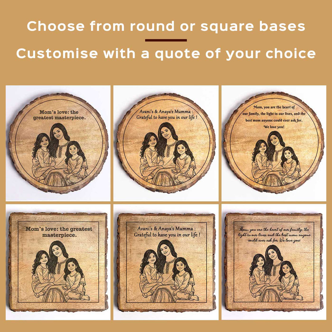 Personalized Hand Carved Engraved Mom And Daughter Theme Wooden Decorative Plaque