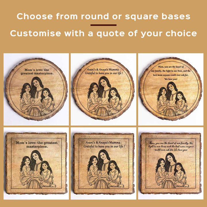 Personalized Hand Carved Engraved Mom And Daughter Theme Wooden Decorative Plaque