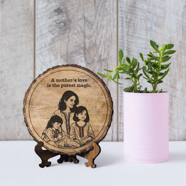 Personalized Hand Carved Engraved Mom And Daughter Theme Wooden Decorative Plaque