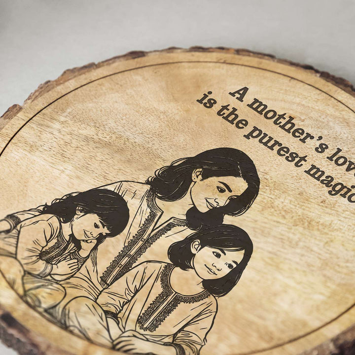Personalized Hand Carved Engraved Mom And Daughter Theme Wooden Decorative Plaque