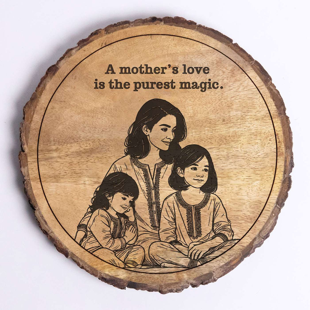 Personalized Hand Carved Engraved Mom And Daughter Theme Wooden Decorative Plaque
