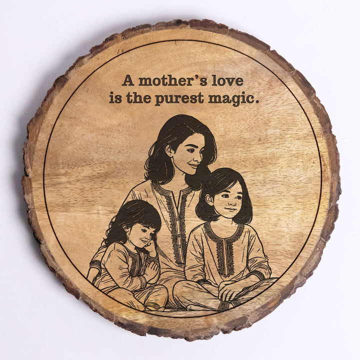 Personalized Hand Carved Engraved Mom And Daughter Theme Wooden Decorative Plaque