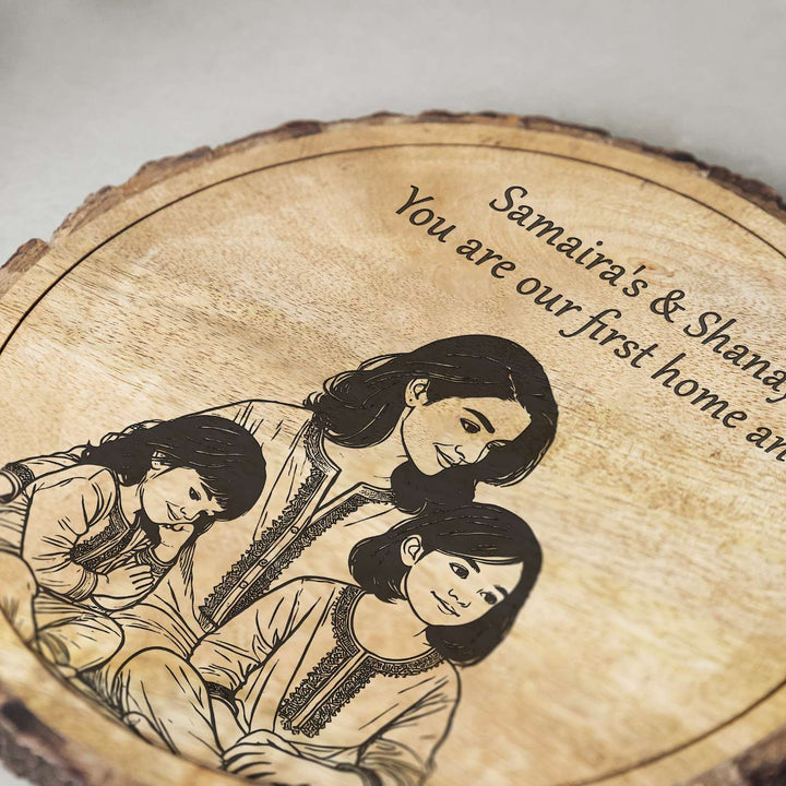 Personalized Hand Carved Engraved Mom And Daughter Theme Wooden Decorative Plaque