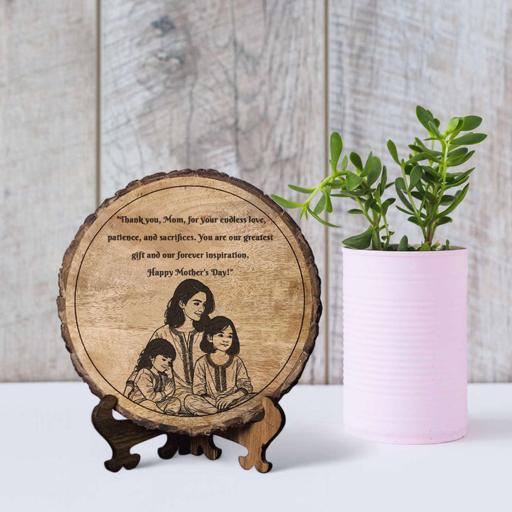Personalized Hand Carved Engraved Mom And Daughter Theme Wooden Decorative Plaque